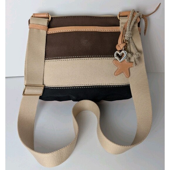 Brighton Handbags - Brighton Purse Windstar “Windy” Brown Black Stripe Canvas Shoulder Bag Charms